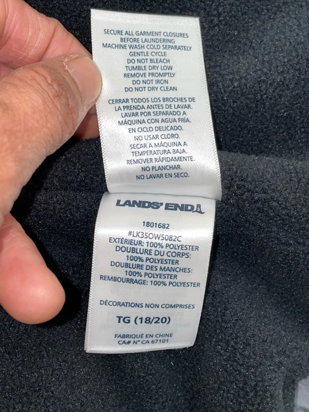 Lands' End YOUTH PARKA Hooded Puffer Jacket in Gray Black Youth size XL (18/20) - Picture 5 of 12